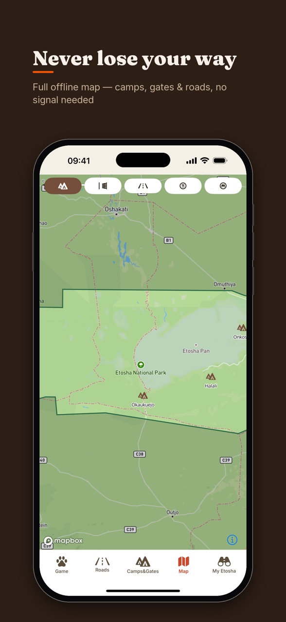Etosha National Park app screenshot