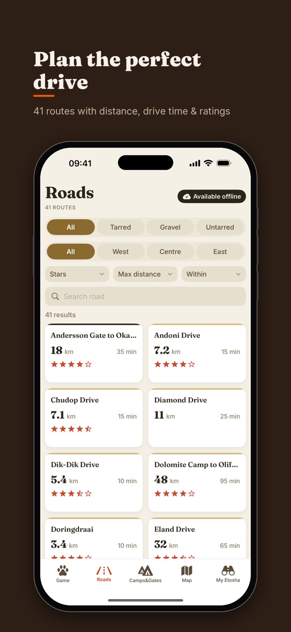 Etosha National Park app screenshot