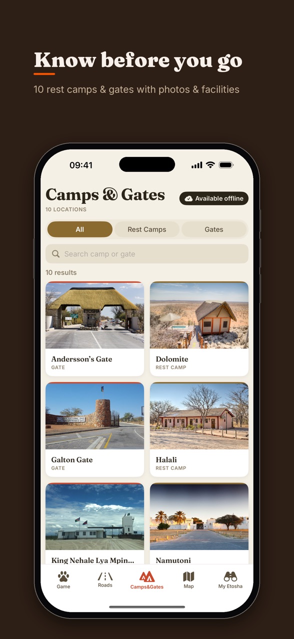 Etosha National Park app screenshot