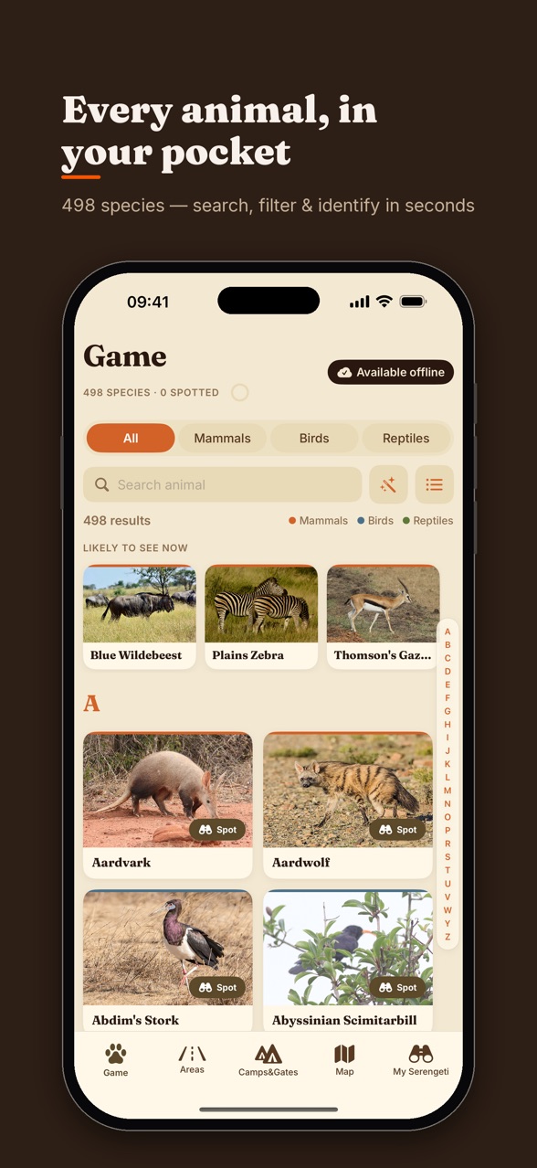Serengeti National Park app screenshot