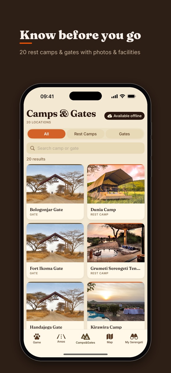 Serengeti National Park app screenshot